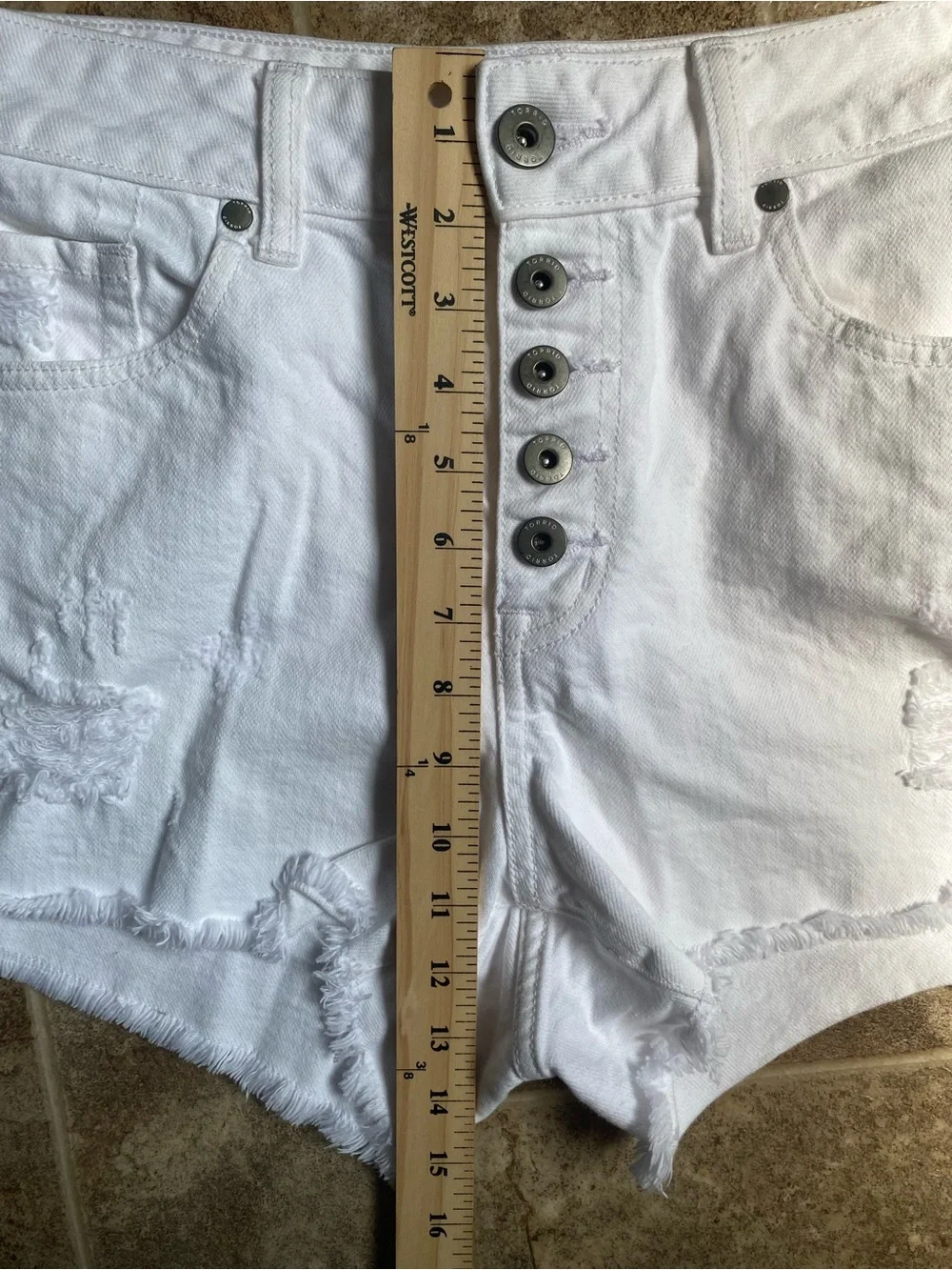 Torrid White Denim Cut Off Shorts High Rise Button Fly Distressed Size 10